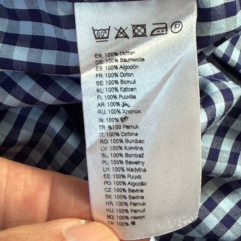 Eton Fit Dress Shirt Men's Sz. L - 42 / 16 1/2 - Blue White Gingham Pattern- EUC - Picture 13 of 15